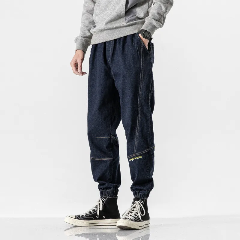 Autumn Harlan Jeans Men's Wide-leg Loose-fitting Casual Plus Fat Nine-point Tide Ftrousers Men Motorcycle Beam Feet Pants 8XL