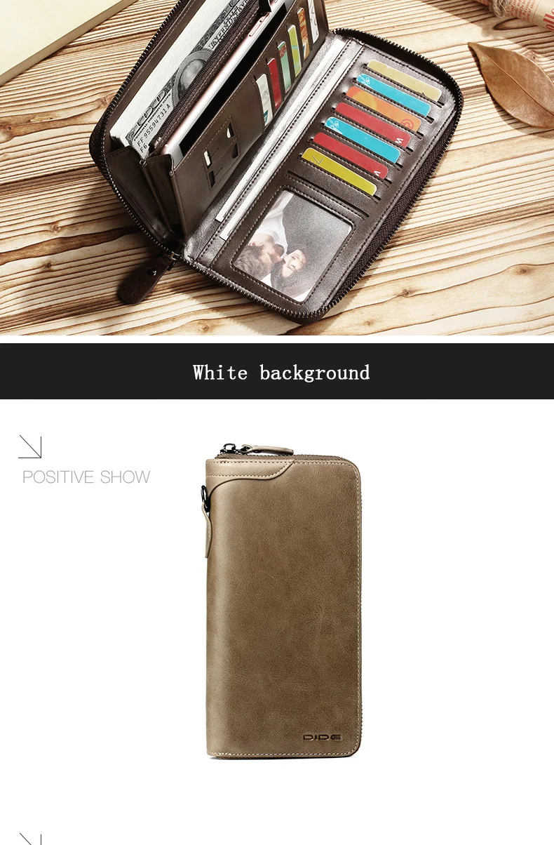 DIDE New Famous Brand Men Long Wallets Genuine Leather Coin Purse Male Purse Card Holder Clutch Wallet Business Vintage Bag