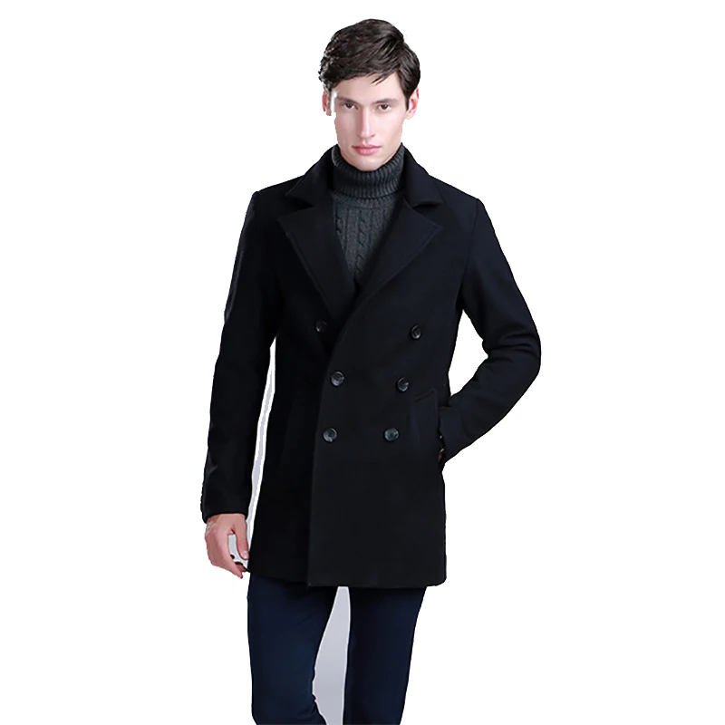 Зимнее шерстяное пальто для мужчин повседневное/деловое двубортное Мужская