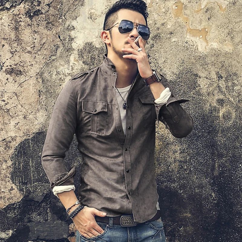 Мужская хлопковая рубашка с длинным рукавом повседневная брендовая