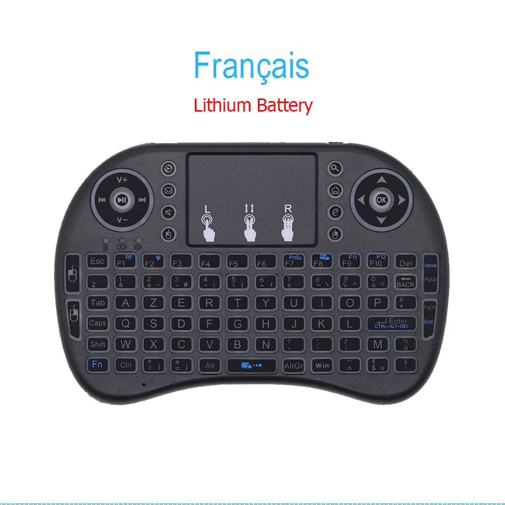 French I8 Мини Беспроводная клавиатура Русский Французский Испанский Air mouse с подсветкой с тачпадом для Android tv Box Мини ПК иврит арабский 2,4 ГГц - Цвет: French