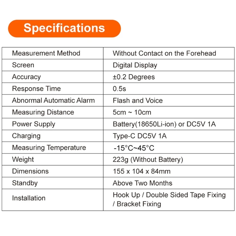 

Wall Mounted Infrared Forehead Thermometer Bluetooth Smart Thermometer Digital Display APP Alarm for Offices School