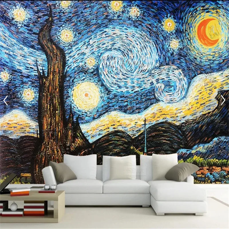 Картина маслом Ван Гога Звездное небо украшение спальни обои ручная роспись 3D