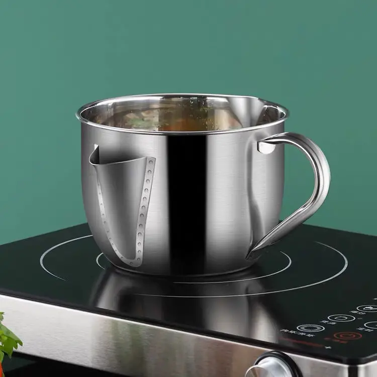 

1000ML Grease Soup Separator Multi-use Stainless Steel Oil Filter Cup Heatable Double-spout Pot With Handle Home Kitchen Tool