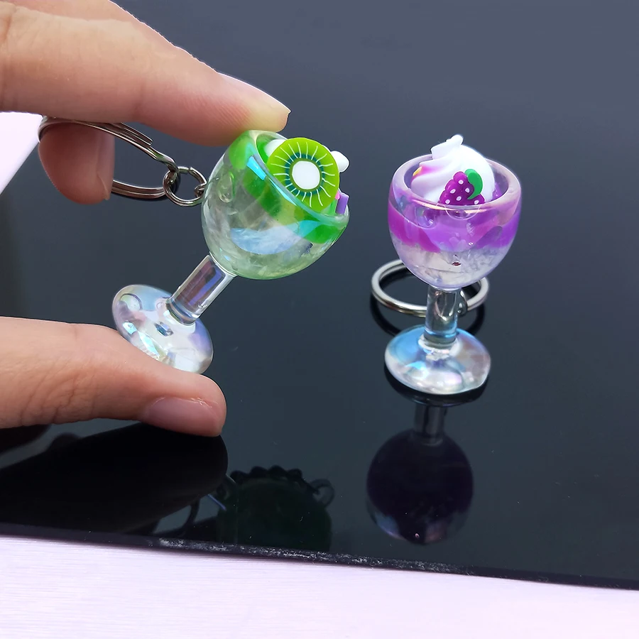 Acrylic Cute Keychain Ice Cream Pearl Milk Tea Drink Bottle Keyring Bag Pendant Couples Women Men Girl Gift Trinket Dropshipping