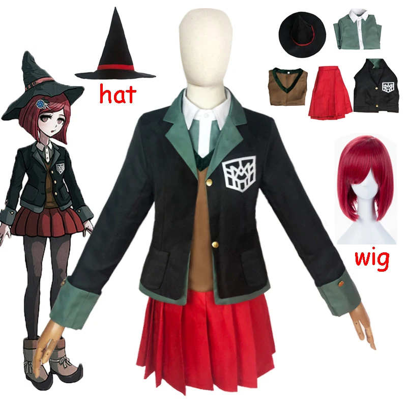 

Женский костюм для косплея Danganronpa 3 Yumeno Himiko, школьная форма для девочек, костюм с юбкой на Хэллоуин, жакет, рубашка, жилет, шляпа, парик