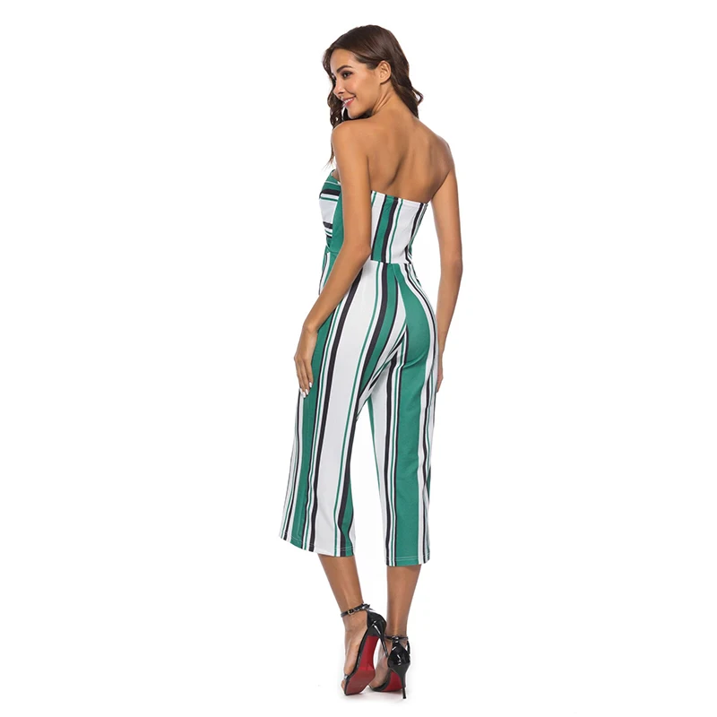 Женские шифоновые Комбинезоны с открытыми плечами без бретелек в полоску бантом