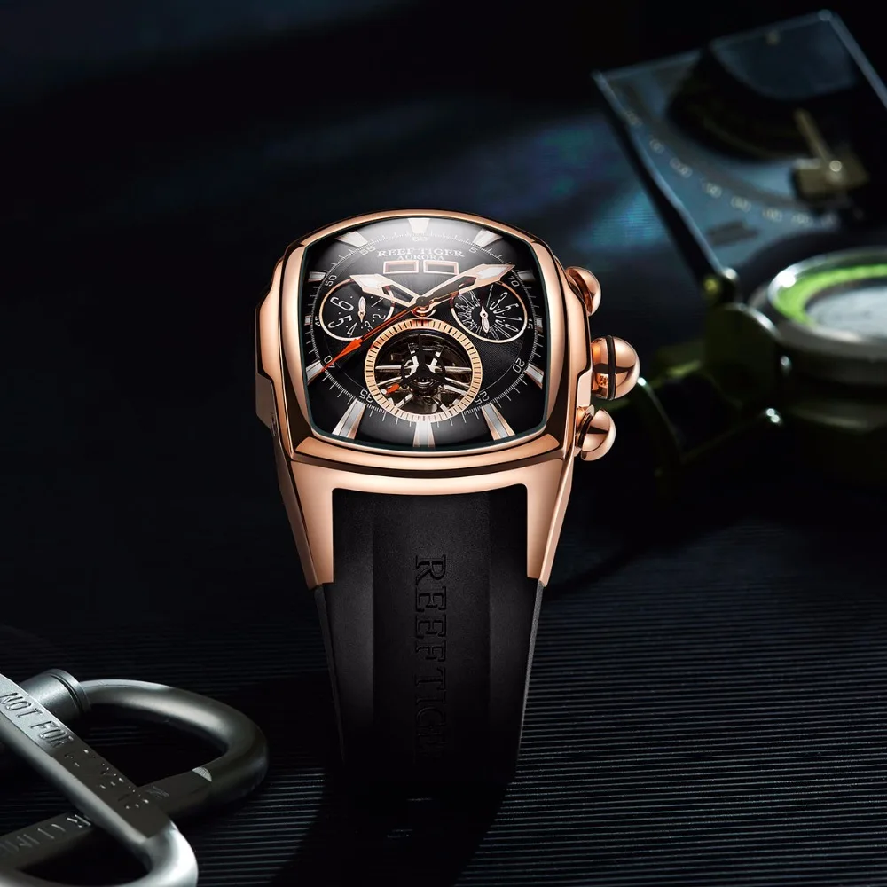 Риф Тигр/RT роскошные часы Мужские Турбийон аналоговые автоматические розовое