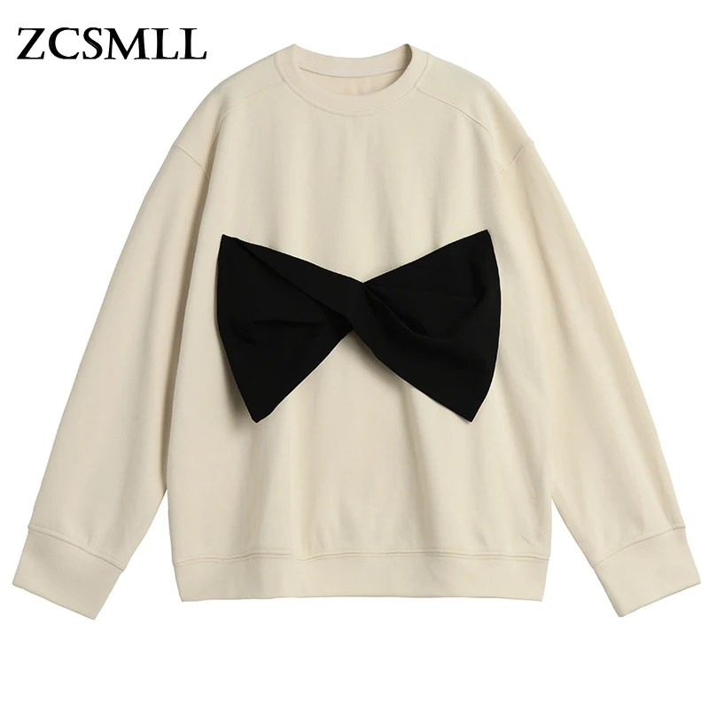 

Женская Повседневная Толстовка ZCSMLL, свободная серая толстовка с бантом и круглым вырезом, с длинным рукавом, большие размеры, весна-осень 2021...