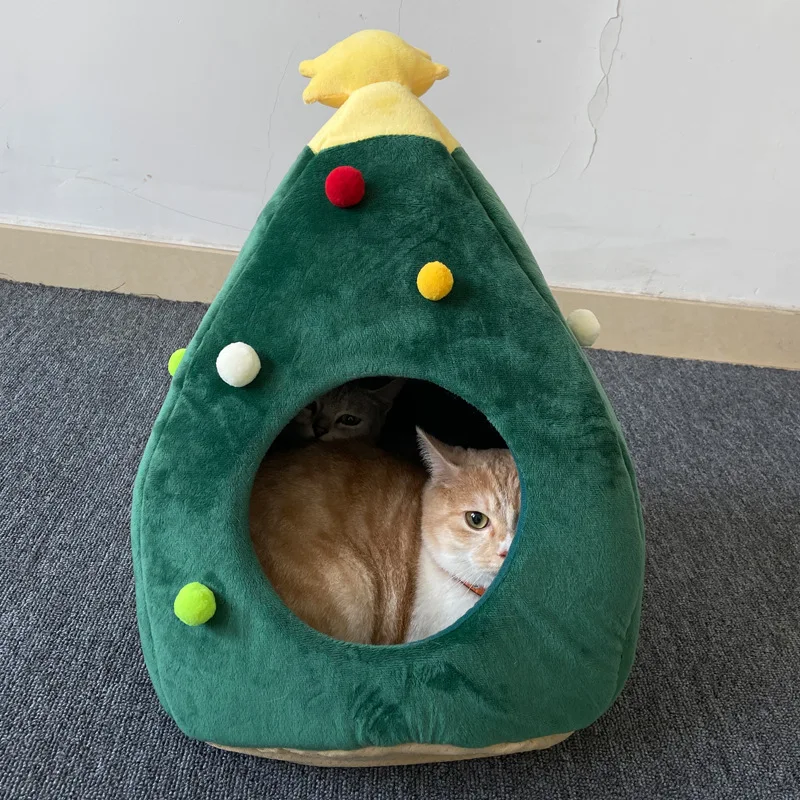 Christmas Tree Cat Bed Indoor Soft Warm Cats Dog House Puppy Cage Cave Sleeping Mat Products for Pets Winter Supplies Green | Дом и сад