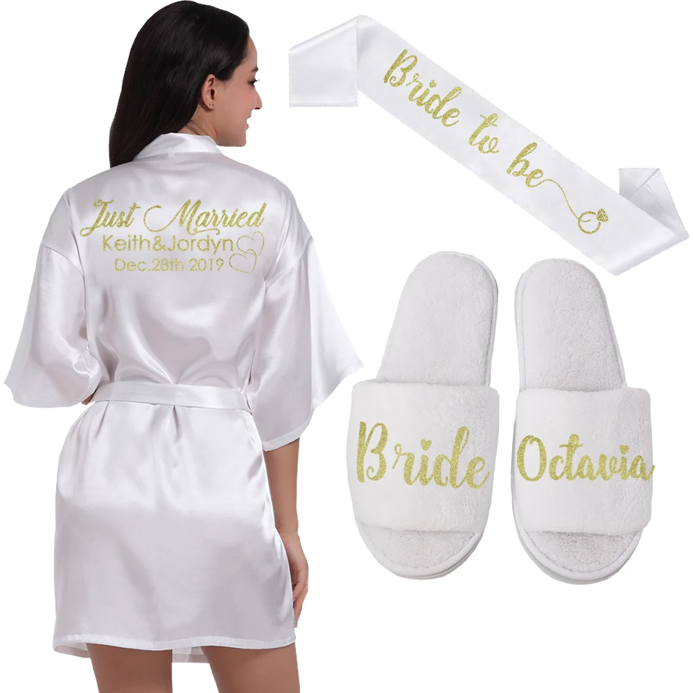 Индивидуальный Логотип Weddin Дата имя искусственный шелк кимоно халат для женщин Свадебные невесты халаты девичник свадебная одежда