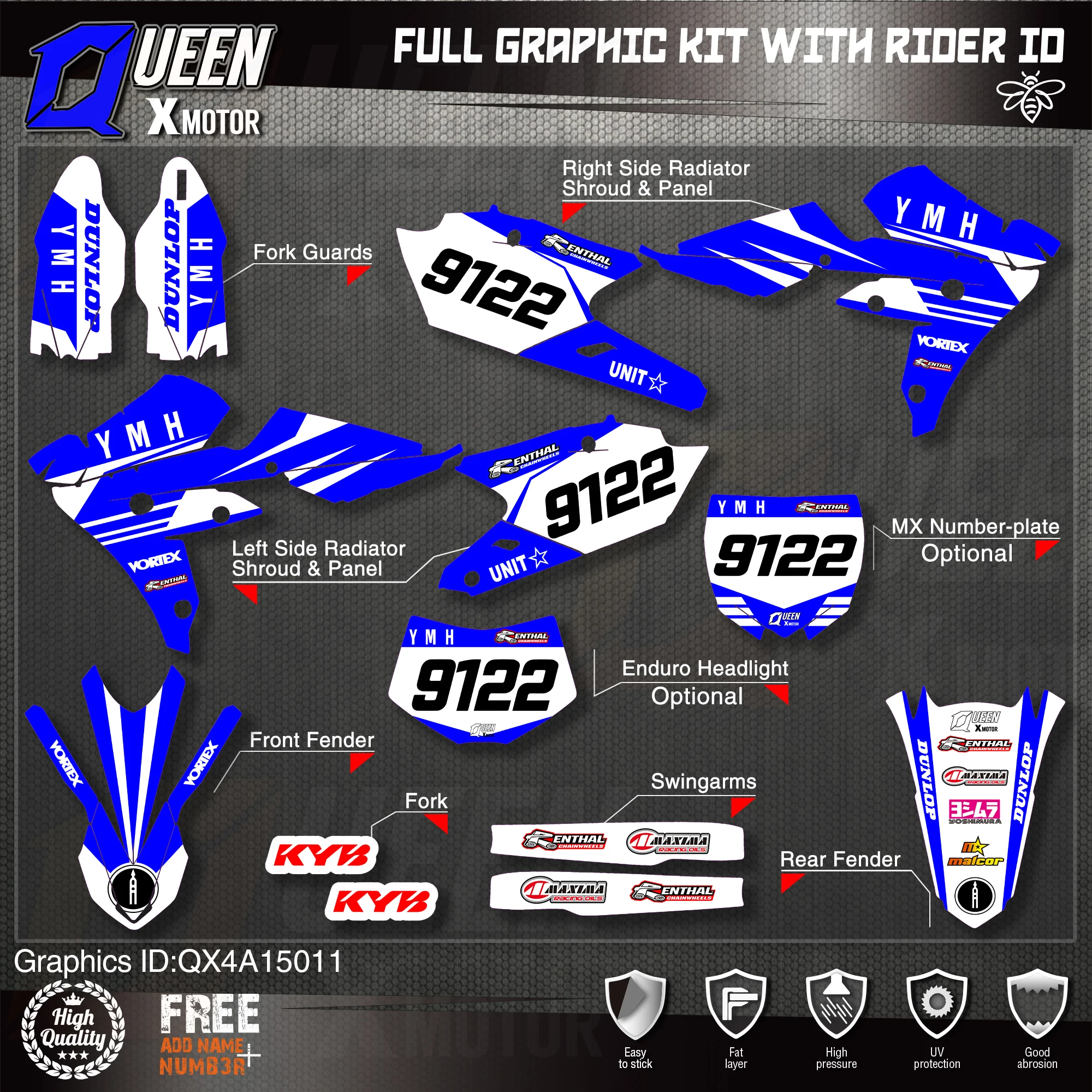 

QUEEN X MOTOR Custom Team графические фоны наклейки 3M Набор наклеек для YAMAHA 2016-2018 WR450F 2015-2018 YZ450FX 011