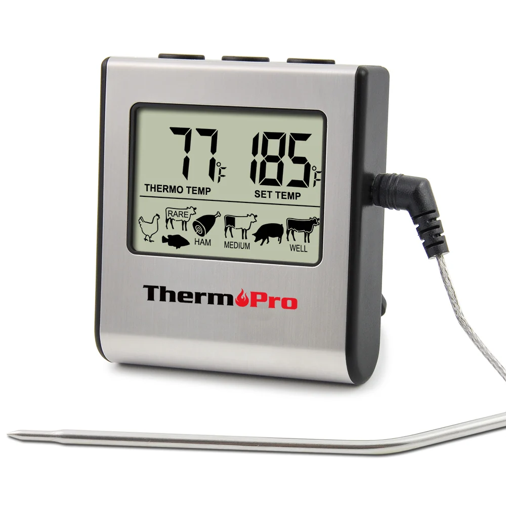 Thermopro TP16 ЖК-цифровой Кухонный Термометр для приготовления мяса для гриля, печи, курильщика, часы с таймером