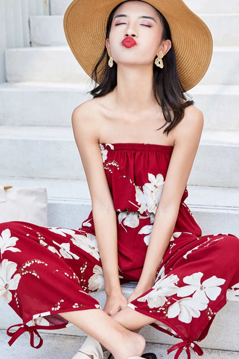 

Sexy open back bra Jumpsuit long summer loose and slim wide leg pants seaside holiday beach pants casual pants skirt