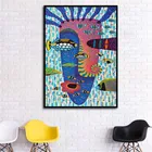 Скандинавский декор, настенная абстрактная картина маслом, забавная морская рыба, плакат, печатные картины на холсте для украшения гостиной