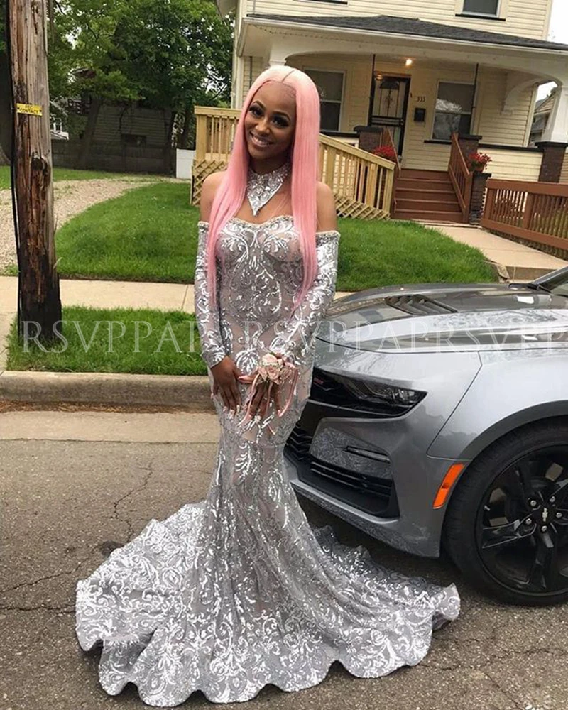 Платье для выпускного вечера 2021 с длинным рукавом и открытыми плечами