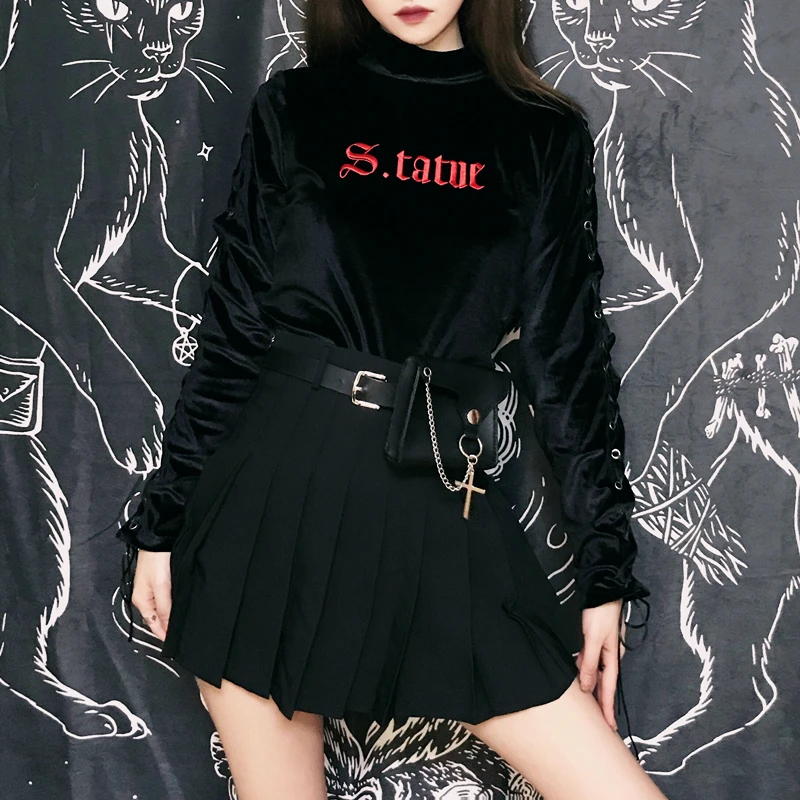 Женская плиссированная мини-юбка со съемным карманом в стиле панк-Готика | одежда