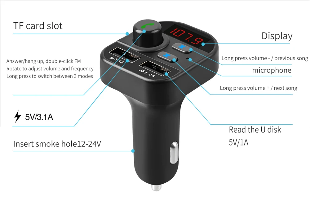 Mp3-плеер автомобильный громкой связи беспроводной Bluetooth комплект fm-передатчик Автомобильный MP3-плеер USB зарядное устройство fm-модулятор для автомобильных аксессуаров