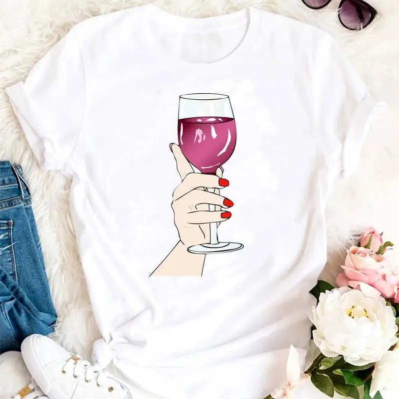 

Women Clothing T Shirt Funny Wine Print T Shirt Women Short Sleeve Loose Women Tshirt Ladie Summer Fashion Tee Tops Clothes