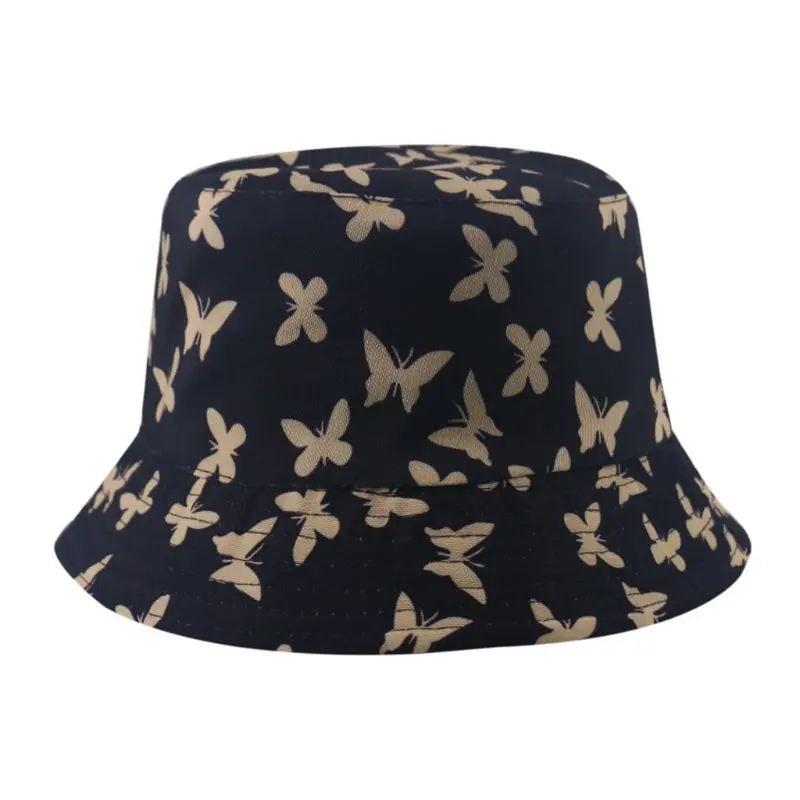 

Butterfly Printed Cotton Bucket Hat Reversible Sunscreen Harajuku Fisherman Cap