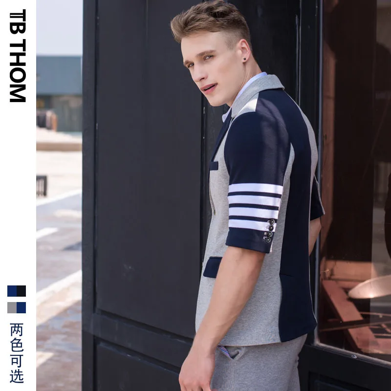 

Мужской Блейзер контрастных цветов TB THOM, Модные осенние повседневные Костюмы с рукавом до локтя, мужская приталенная хлопковая куртка в сти...