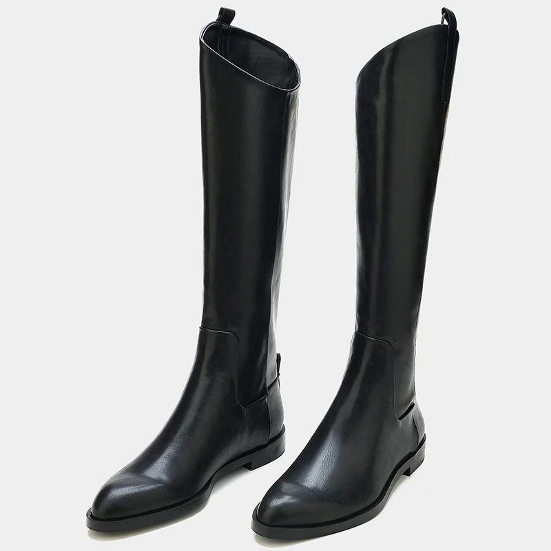 

2021 Winter Shoes Women's Boots Black Pointed Toe Knee High Boots Flat Bottom Knight Boots Women Korean Style Botas Femininas