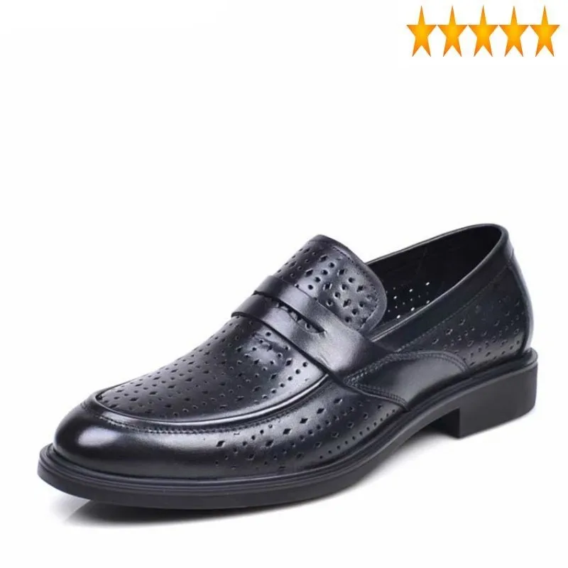 Dress Leather Genuine Slip On Loafers Business Casual Hollow Out Breathable 2021...