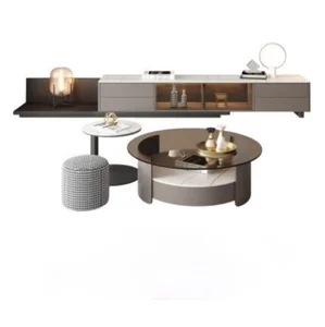Nordic modern minimalist slate coffee table TV cabinet can be retracted round coffee table living room home