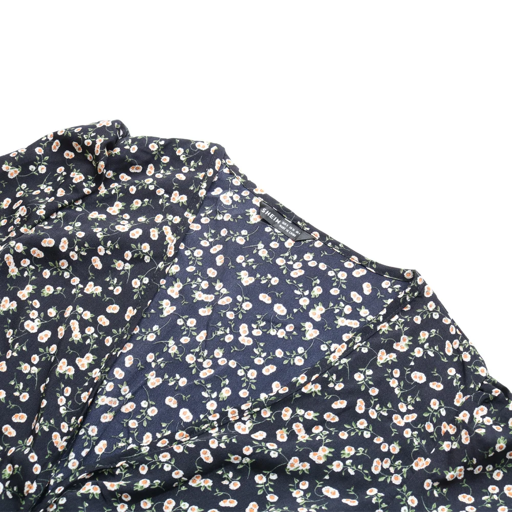 

2021 Spring Chiffon Dress Tweed Long Sleeve Printing Midi A-line Black V-neck Pullover Clothes Dresses for Women Casual Elegant