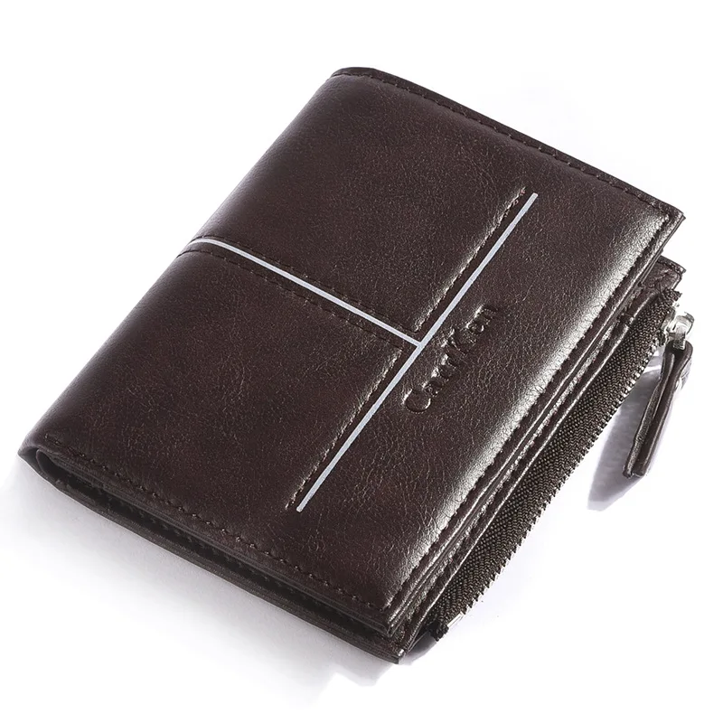Dark Coffee Zipper Модные мужские кошельки, роскошный бренд, известный кожаный держатель для карт, для кассовых чеков, органайзер, двойные, короткие, кошелек, кошелек на молнии - Цвет: Dark Coffee Zipper