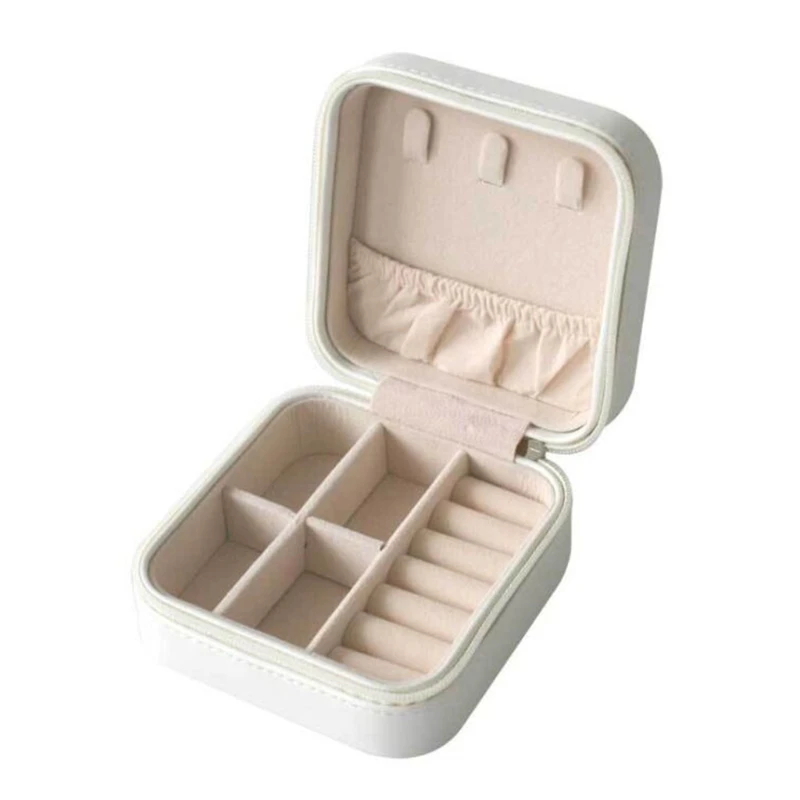 

R58E Protable Travel Leather Jewelry Box Organizer Display Earrings Ring Necklace Jewellery Zipper Storage Case Women Girls