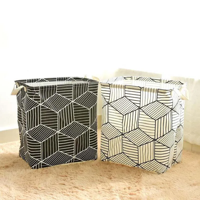 Хлопковая льняная большая белая черная складная корзина для белья игрушечная