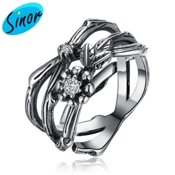 

S925 Vintage Stylish Flower Zircon Sterling Silver Ring Svr269 Svr269