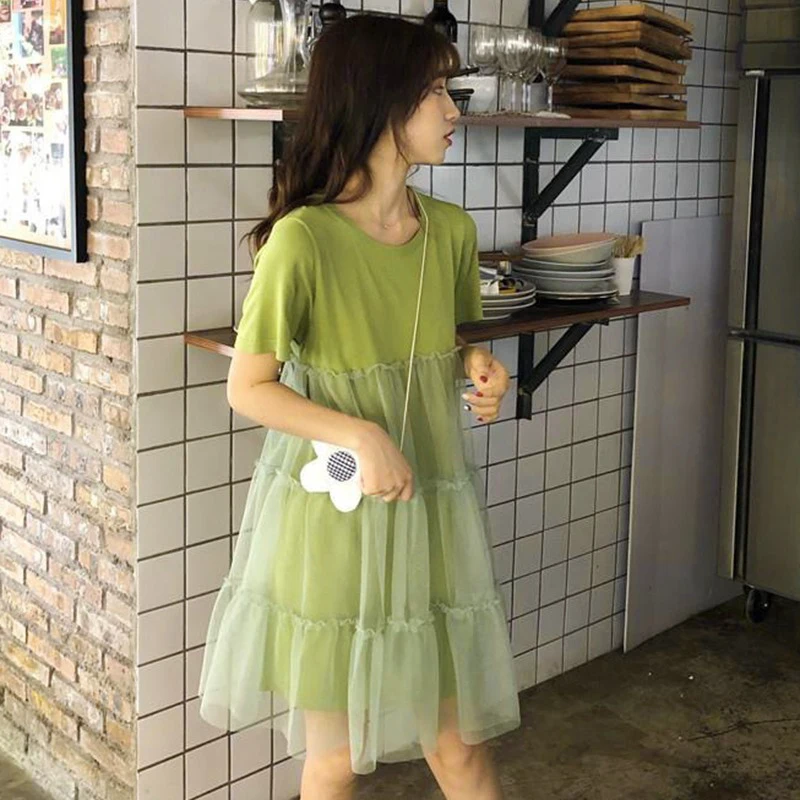 Летнее Сетчатое платье с вышивкой для женщин Милое однотонное феи принцессы