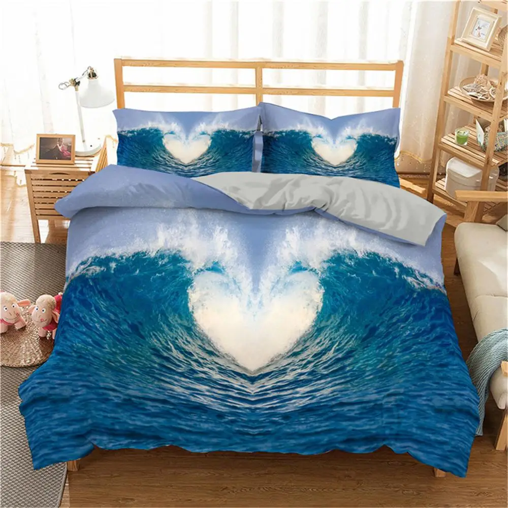 

2021 3D Blue Sea Bedding Set Sunrise Print Duvet Cover set Moon scenery Comforter Bedding sets with pillowcase King Size