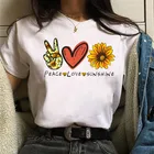 Футболка с принтом Peace Love Care, модная женская футболка с коротким рукавом, футболка с графическим принтом в стиле Харадзюку, Милая женская футболка с мультяшным принтом ольччан