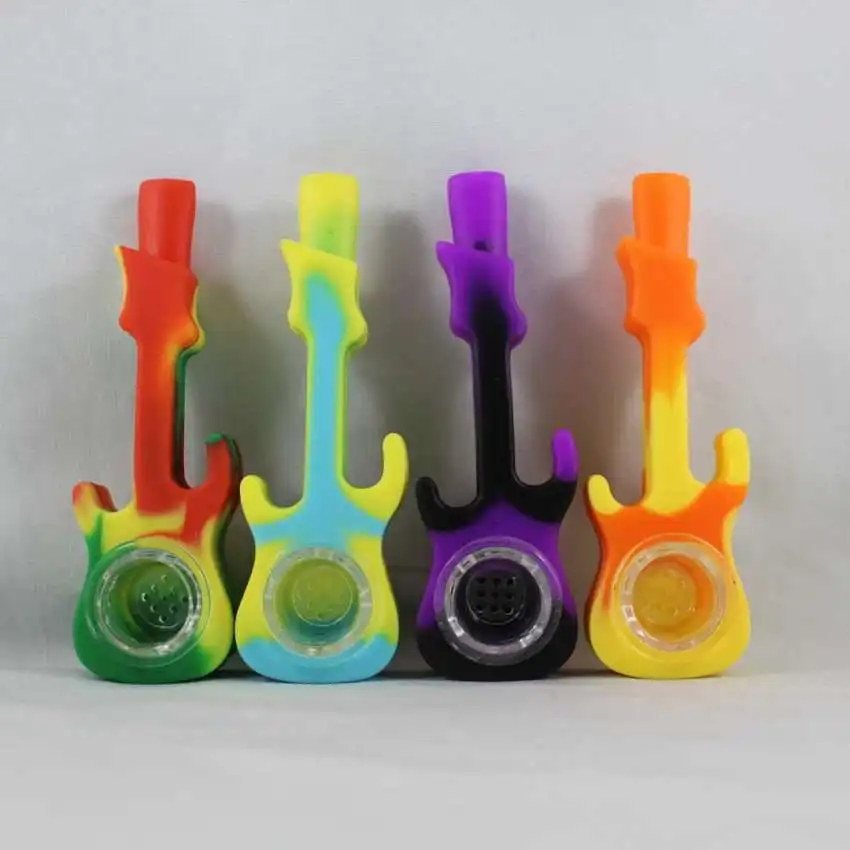 

3.5 Inch Guitar Silicone Pipe Multi Colors Portabel Tobacco Pipe