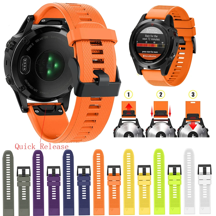 Ремешок для наручных gps часов Garmin Fenix 5x 5X3 3 HR аксессуары быстросъемный силиконовый