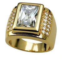 milangirl popular gold color wide face inlaid square cubic crystal zinc alloy male ring for men party jewelry accessories