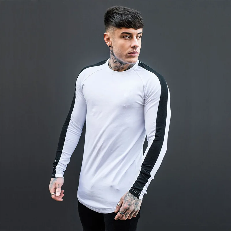 

2021 Men's Sports T-shirt Men's Striped Stitching Shirt Long Sleeve Top T-shirt Gym Fitness T-shirt Running Sports Leisure T