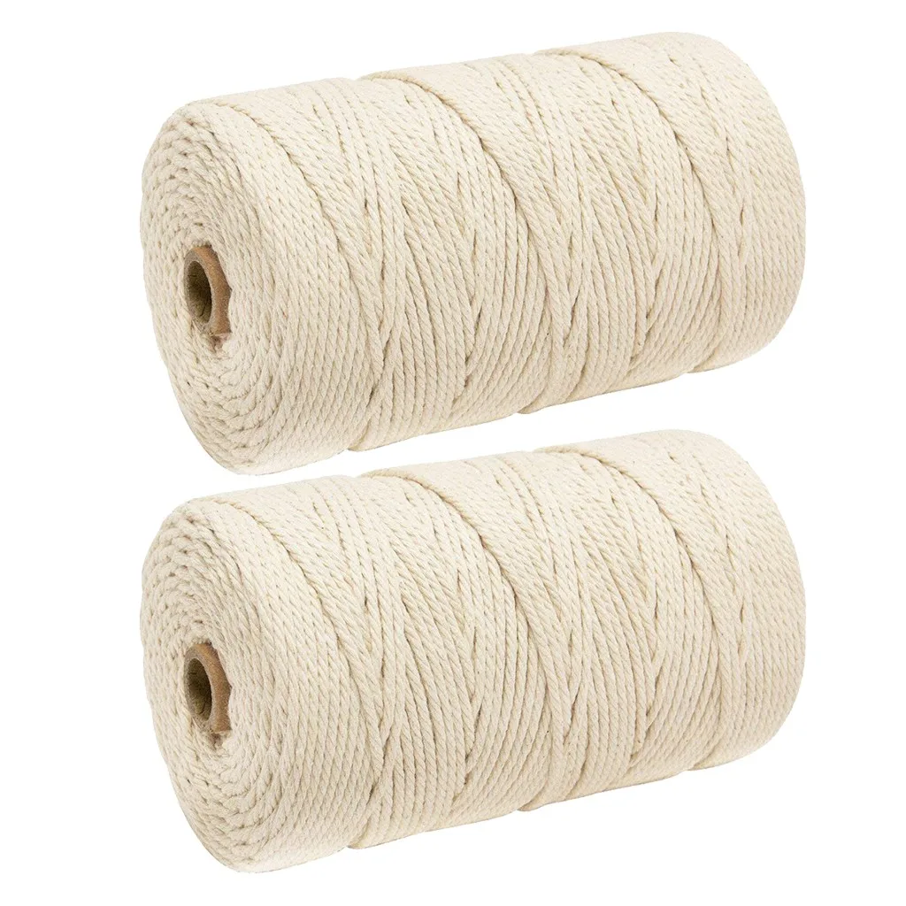 

2Pcs Macrame Rope Twisted String Cotton Cord For Handmade Natural Beige Rope DIY Home Wedding Accessories Gift 3mmx200m