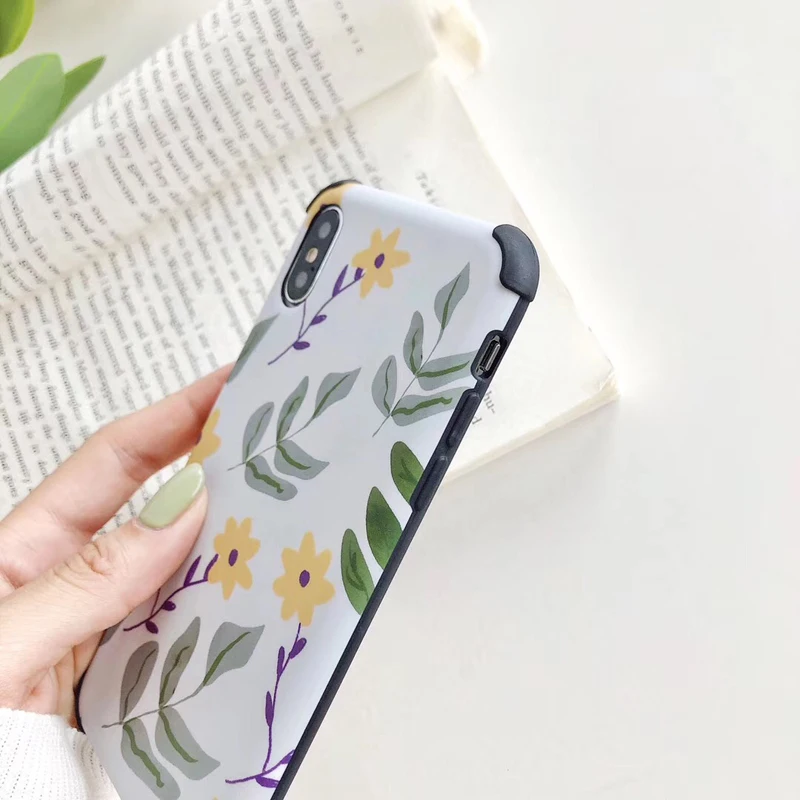 Cartoon Flower Shockproof Phone Case For iPhone XS Max XR 6 6S 7 8 Plus X Cherry Fruit Soft IMD Back Cover Coque |