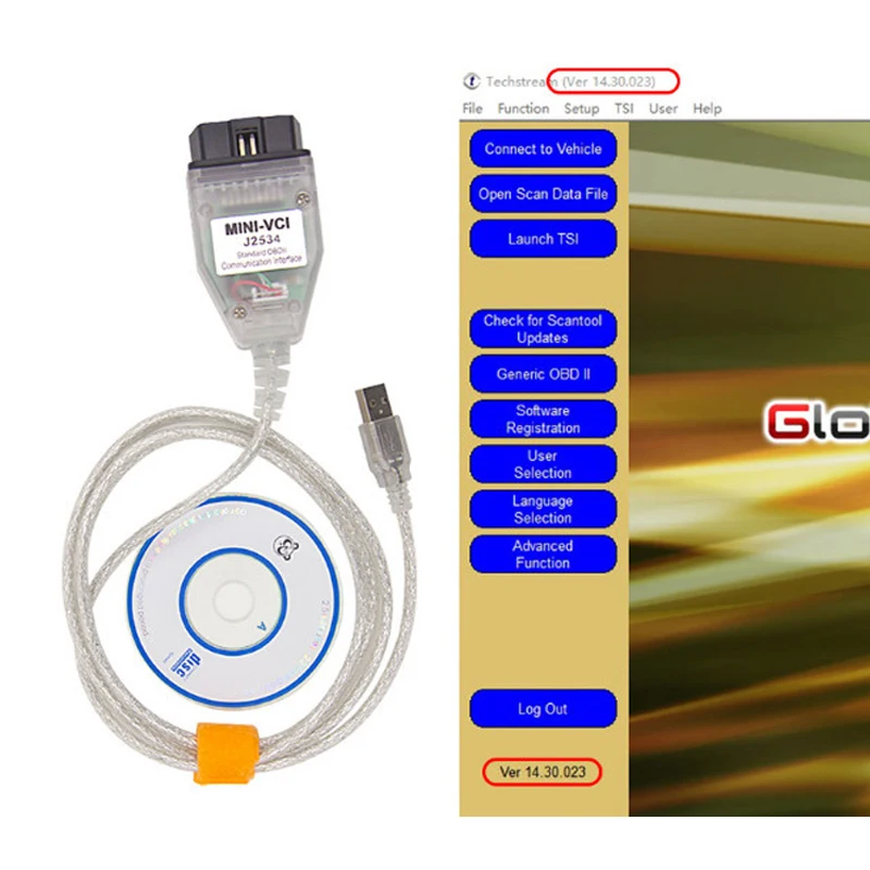 MINI VCI J2534 V15.00.028 FT232RL / FT232RQ Chip for TOYOTA OBDII Diagnostic Tool |
