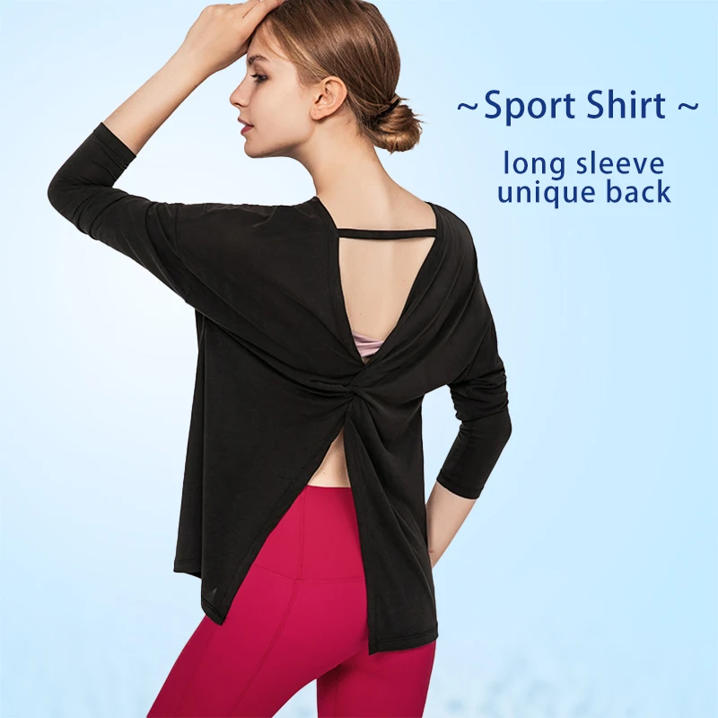

DANCEFISH Sport Long Sleeve Shirt Women Autumn Casual Top Yoga Fitness Running Gym Clothes Dancewear Tee