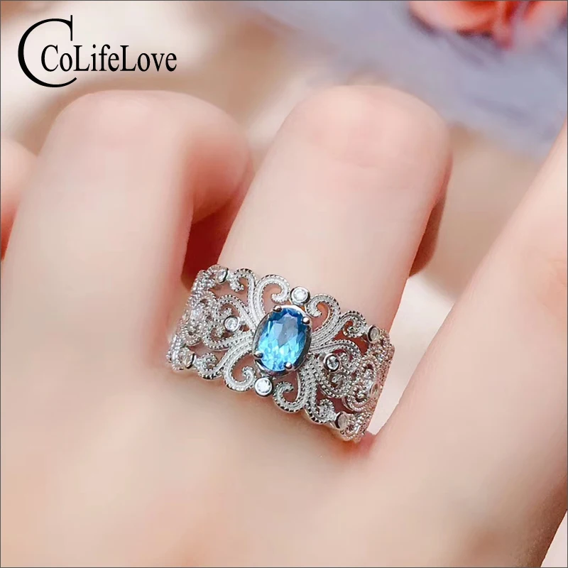 Женское кольцо в стиле барокко с топазом для повседневной носки серебряное
