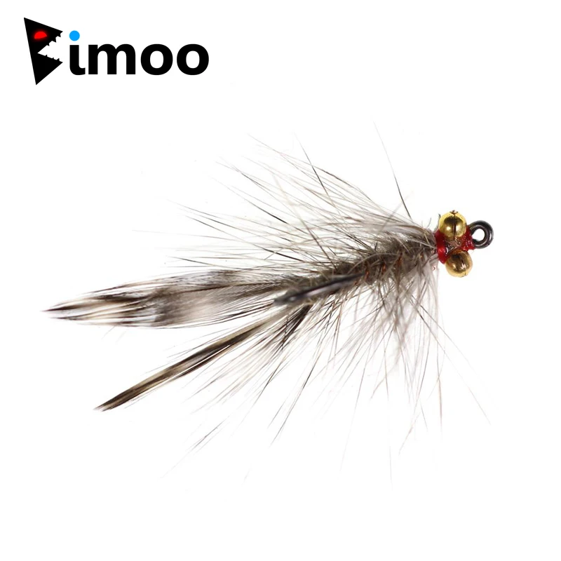 Bimoo 6 шт. 10 # Форель муха для рыбалки Стример Летать Перо хвоста цепь шарик голова