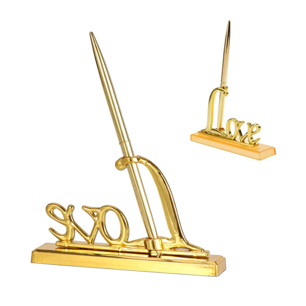 

Wedding Signing Pen with Gold Plated Metal Love Holder Party Pen Set (Gold)