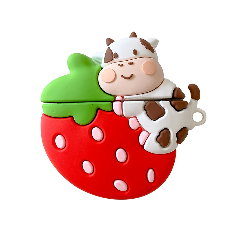 

Cartoon Cute Cow Bear 3D Case For AirPods 1 2 Pro Strawberry Animal Soft Silicone Wireless Bluetooth Earphone Protective Cover