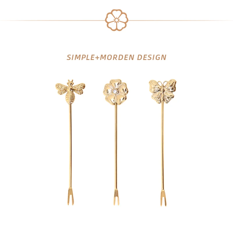 

Never Leopard Grain Series Office Gift Stationery Sets Fruit Fork Kit Bee Flower Butterfly Shape Stainless Steel Cake Forks