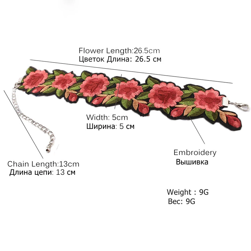 

Vintage Floral Embroidery Choker Accessories Women Adjustable Wide Chokers Chain Sexy Club Party Maxi Necklace Jewerly